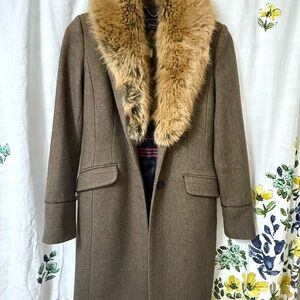 Joules Black Coat with Faux Fur Trim